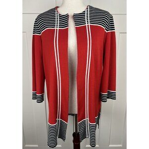 Ming Wang Red Black And White Women's Size M Knit Cardigan Classic Colorful